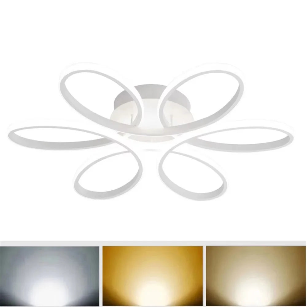 Petal Design Modern LED Ceiling Light Dimmable Remote Control Chandelier Lamp for Living Room Bedroom - White - 2