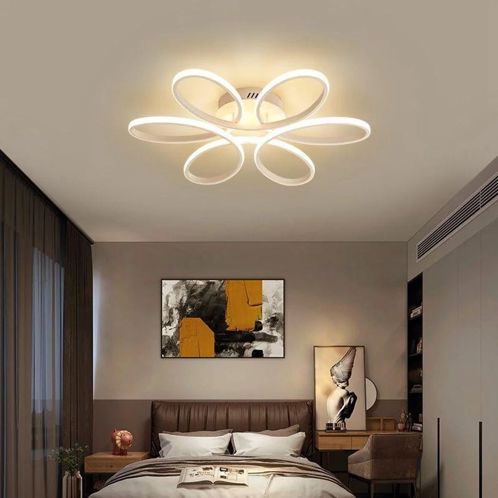 Petal Design Modern LED Ceiling Light Dimmable Remote Control Chandelier Lamp for Living Room Bedroom - White - 3