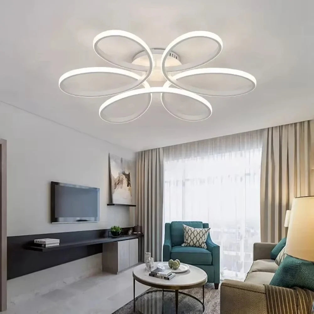 Petal Design Modern LED Ceiling Light Dimmable Remote Control Chandelier Lamp for Living Room Bedroom - White - 6
