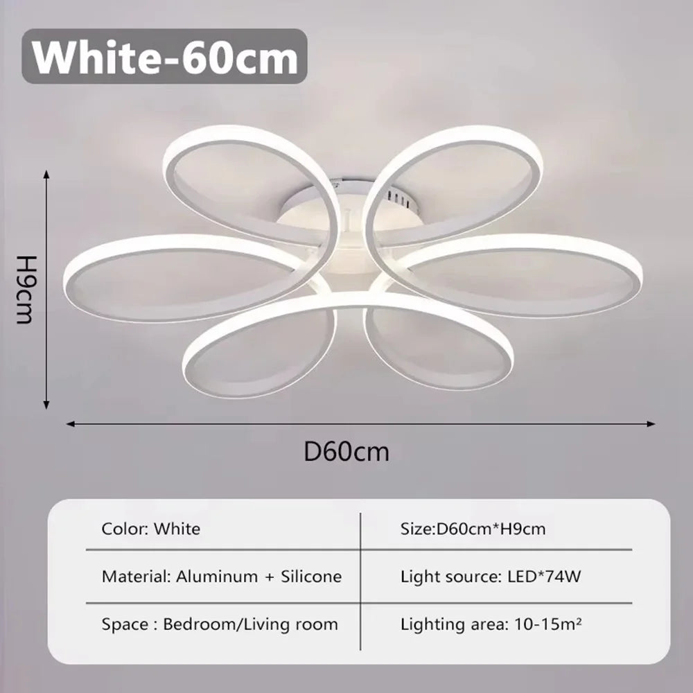 Petal Design Modern LED Ceiling Light Dimmable Remote Control Chandelier Lamp for Living Room Bedroom - White - 7