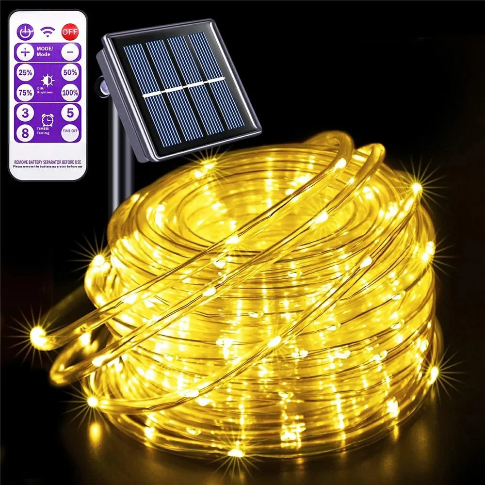 12m 100 LED 8 Modes Solar String Light PVC Copper Wire Holiday Decorative Lamp with Remote Control - Warm Color - 1
