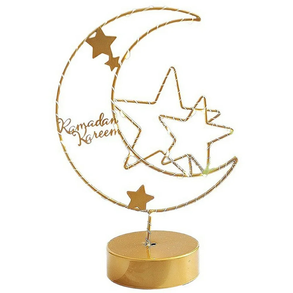 Creative Moon Shape Iron Art Table Lamp Battery Powered Copper Wire Night Light Bedroom Decor - Moon and Star - 1