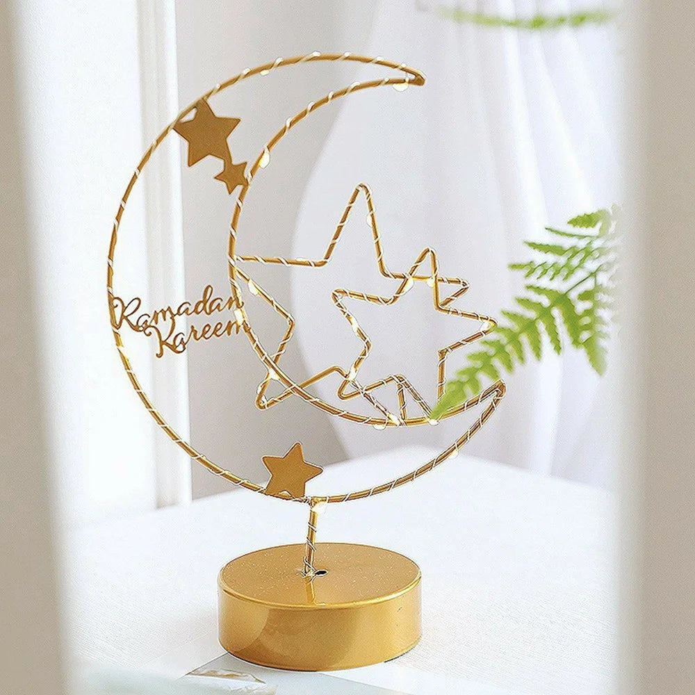 Creative Moon Shape Iron Art Table Lamp Battery Powered Copper Wire Night Light Bedroom Decor - Moon and Star - 4