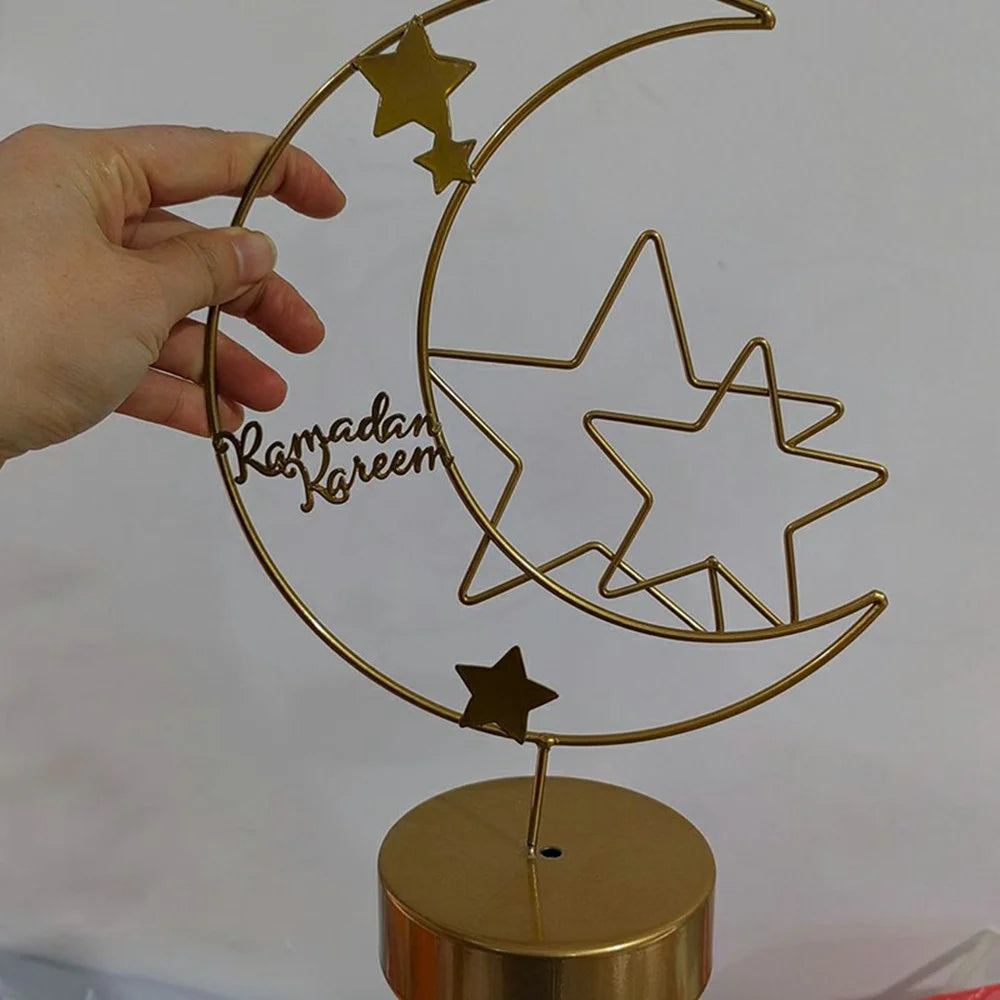 Creative Moon Shape Iron Art Table Lamp Battery Powered Copper Wire Night Light Bedroom Decor - Moon and Star - 7