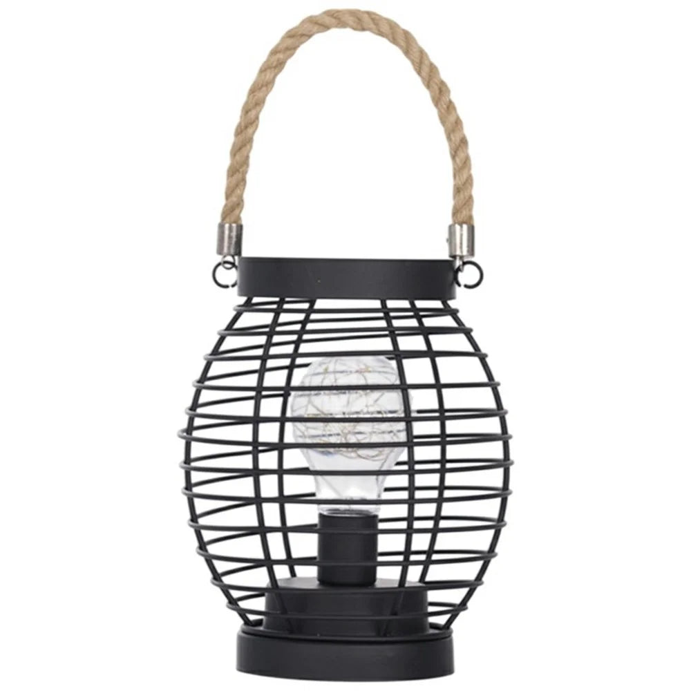 Retro Hollow Out Iron Art Round Handheld Lantern Portable LED Copper Wire Bulb Table Lamp - 1