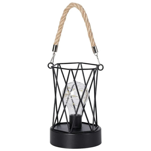 Retro Hollow Out Iron Art Hexagonal Handheld Lantern Portable LED Copper Wire Bulb Table Lamp - 1