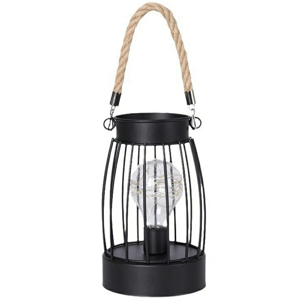 Retro Hollow Out Vertical Striped Iron Art Handheld Lantern Portable LED Copper Wire Bulb Table Lamp - 1