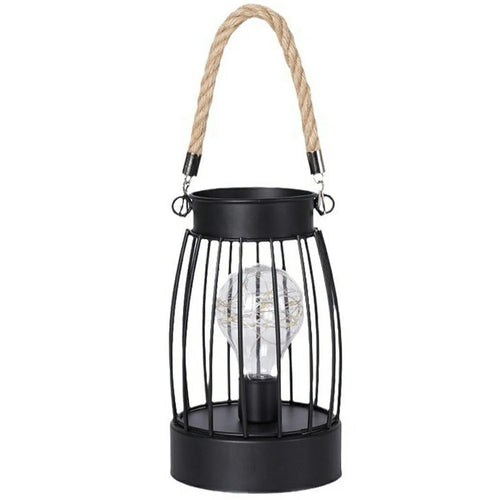 Retro Hollow Out Vertical Striped Iron Art Handheld Lantern Portable LED Copper Wire Bulb Table Lamp - 1