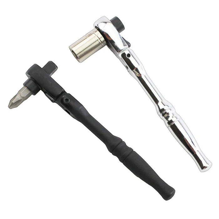 2 in 1 Mini Ratchet Wrench Swivel Head 72 Teeth 1 / 4 Inch Drive Socket Screwdriver Handle - Black - 2