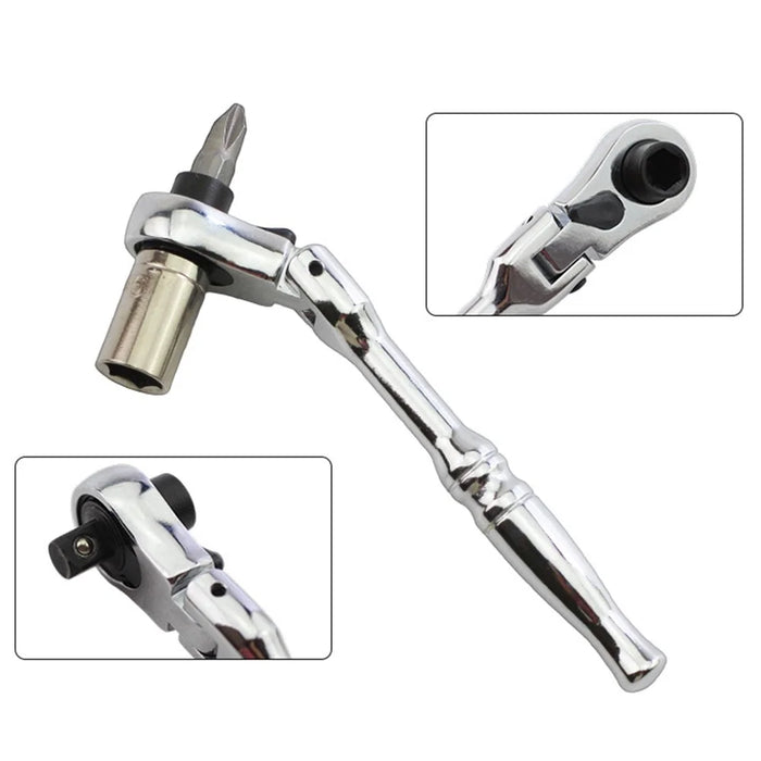 2 in 1 Mini Ratchet Wrench Swivel Head 72 Teeth 1 / 4 Inch Drive Socket Screwdriver Handle - Black - 3