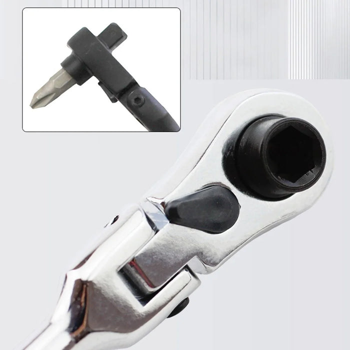 2 in 1 Mini Ratchet Wrench Swivel Head 72 Teeth 1 / 4 Inch Drive Socket Screwdriver Handle - Black - 4
