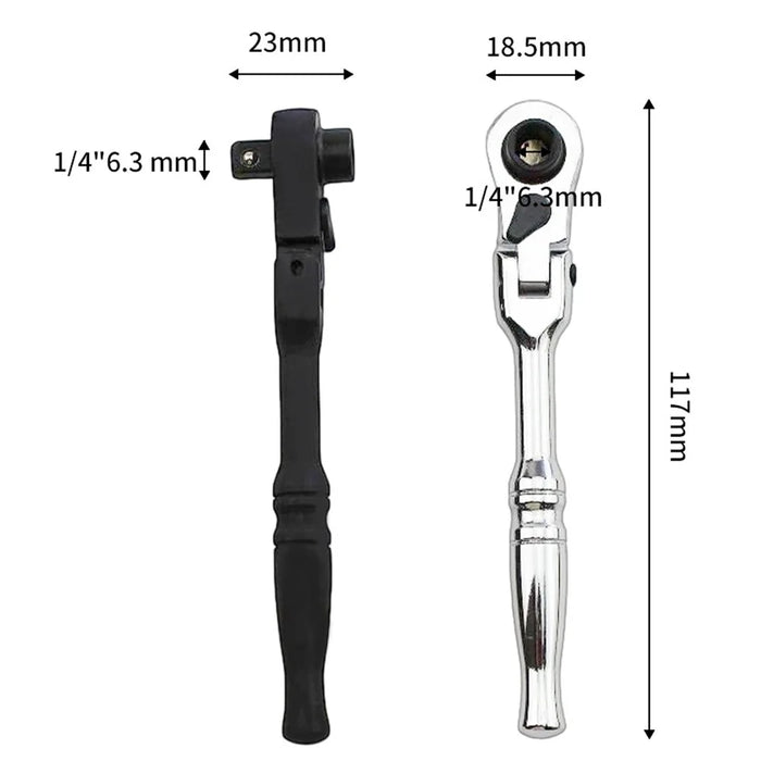 2 in 1 Mini Ratchet Wrench Swivel Head 72 Teeth 1 / 4 Inch Drive Socket Screwdriver Handle - Black - 5