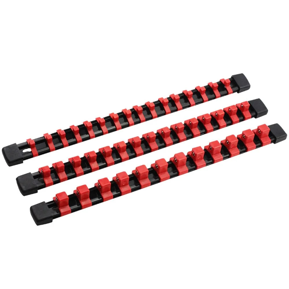 3Pcs Socket Organizer 1 / 2 3 / 8 1 / 4 Multi-Size Socket Holder Plastic Storage Rail - Red - 1