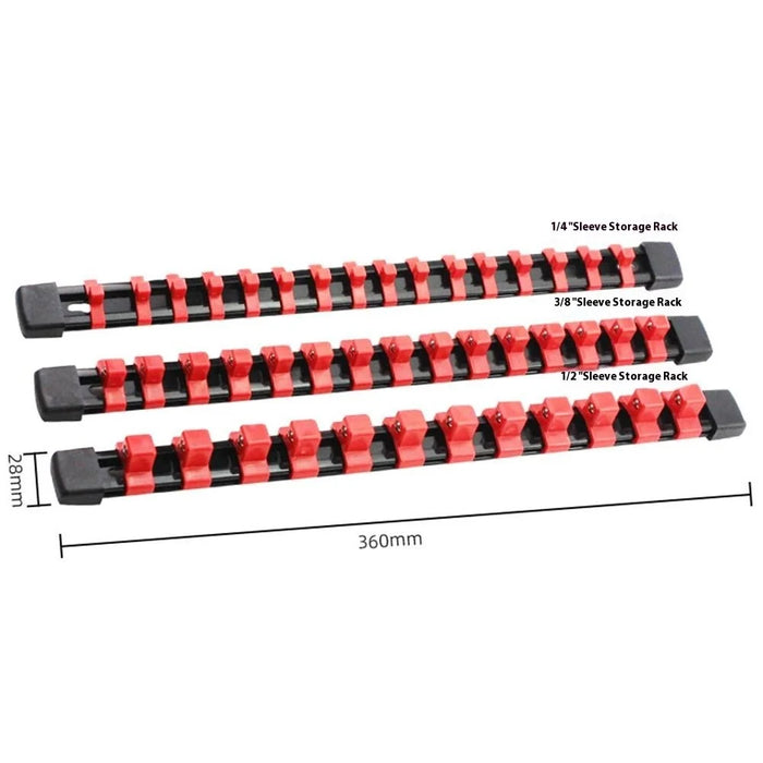 3Pcs Socket Organizer 1 / 2 3 / 8 1 / 4 Multi-Size Socket Holder Plastic Storage Rail - Red - 6