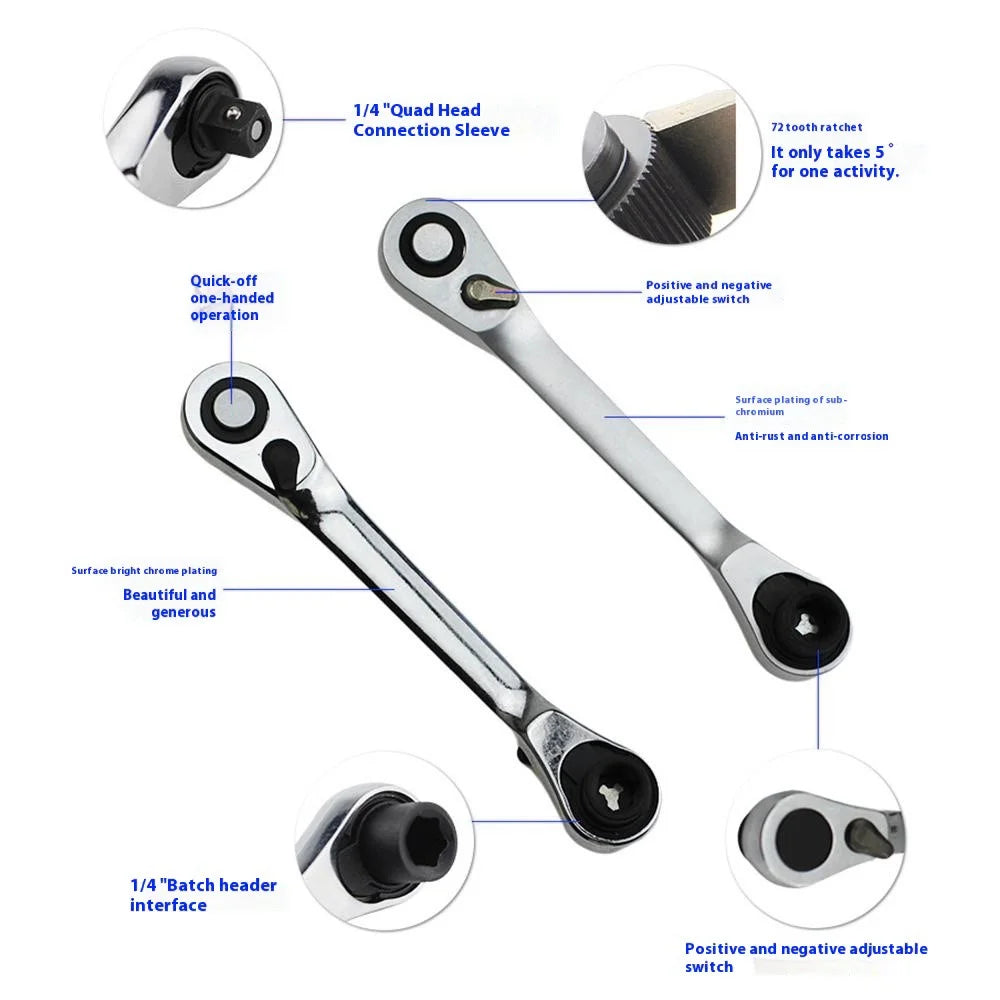Mini 1 / 4 Inch Dual-Direction Ratchet Wrench 72-Tooth Portable Industrial Ratchet Wrench - 99mm - 2