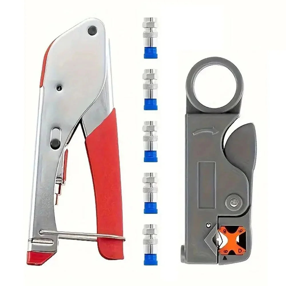 RG59 / 6 Coaxial Cable Crimping Tool 7PCS Set F Connector Compression Pliers Network Cable Wire Stripper - 1