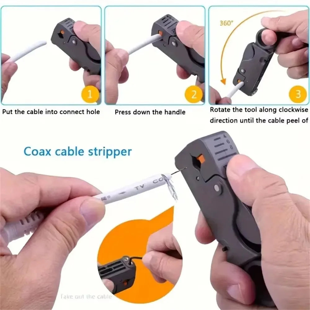 RG59 / 6 Coaxial Cable Crimping Tool 7PCS Set F Connector Compression Pliers Network Cable Wire Stripper - 5