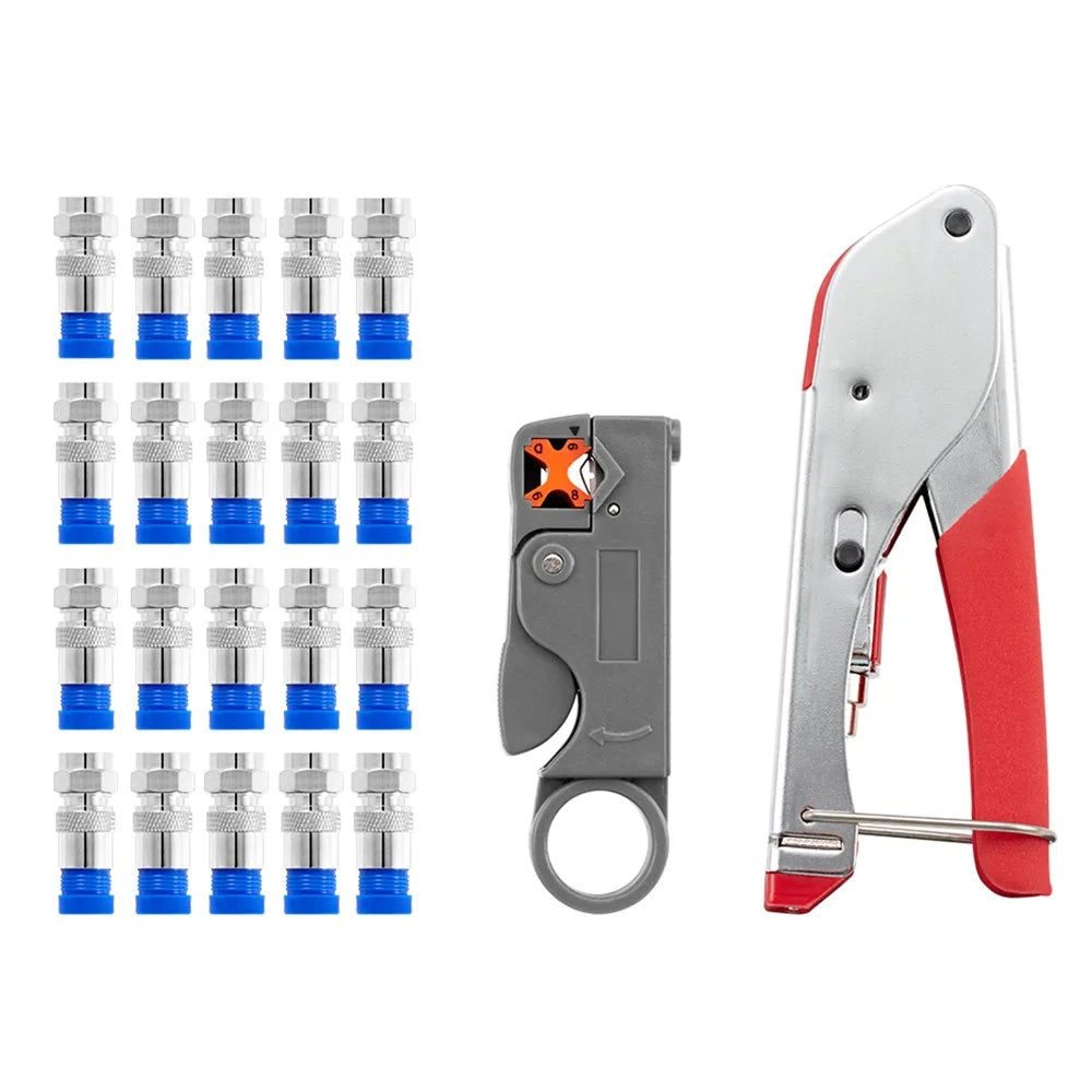 RG59 / 6 Coaxial Cable Crimping Tool 22PCS Set F Connector Compression Pliers Network Cable Wire Stripper - 1
