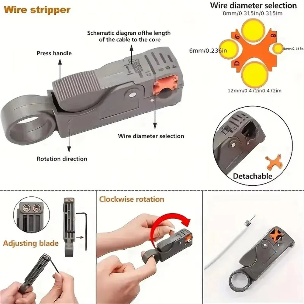 RG59 / 6 Coaxial Cable Crimping Tool 22PCS Set F Connector Compression Pliers Network Cable Wire Stripper - 7