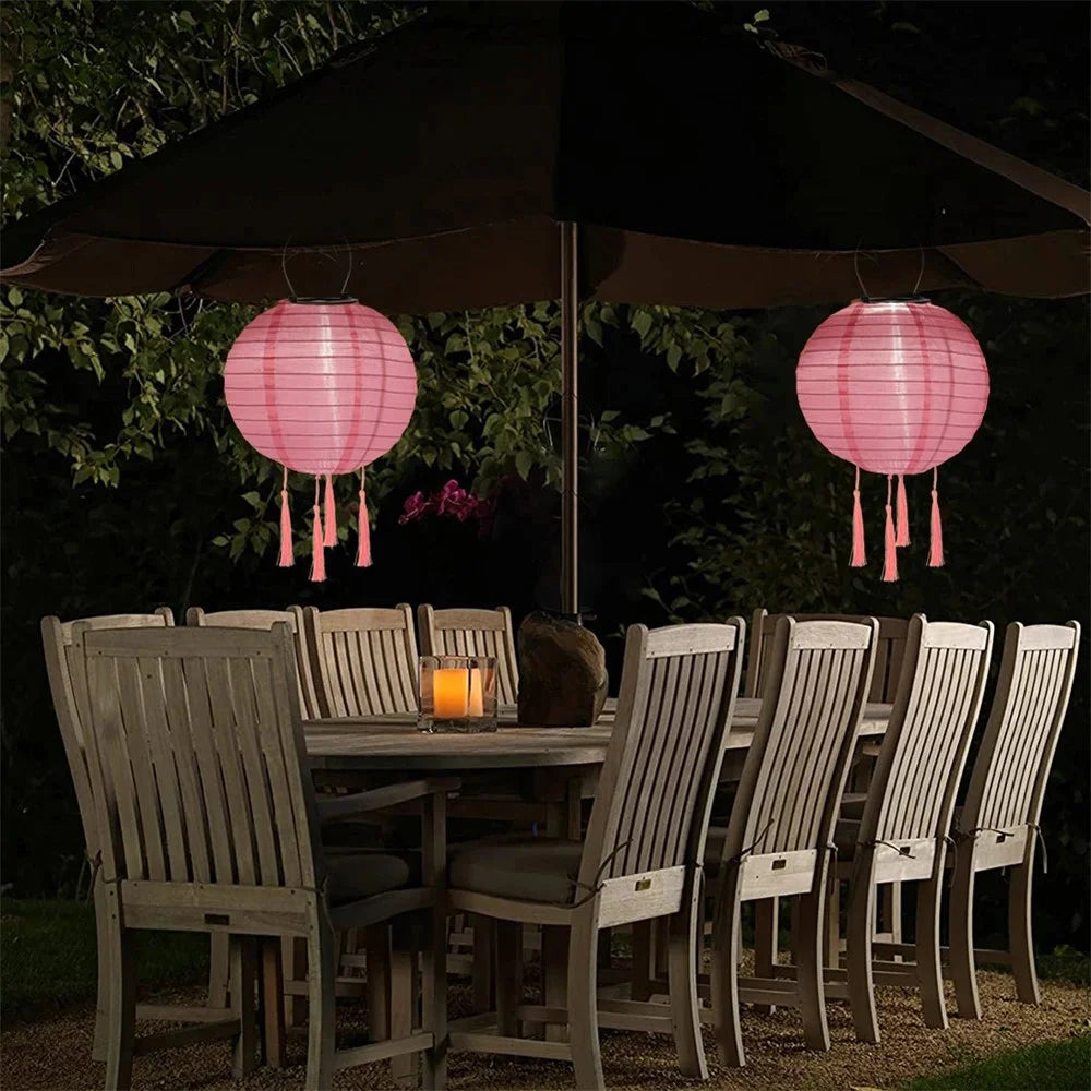 20cm Diameter Solar Powered Traditional Lantern with 4 Tassels for Outdoor Garden Decorative Waterproof Hanging Lamp - Orange - 5