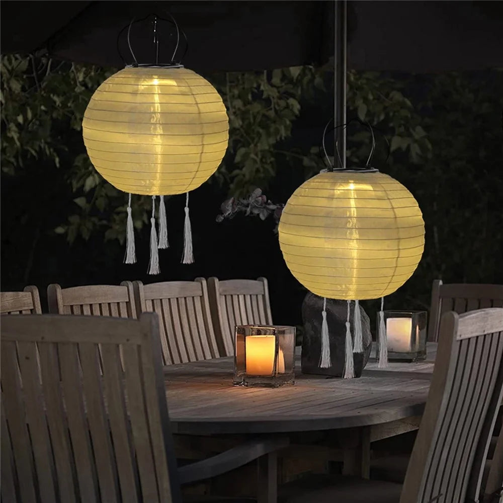 20cm Diameter Solar Powered Traditional Lantern with 4 Tassels for Outdoor Garden Decorative Waterproof Hanging Lamp - Orange - 6