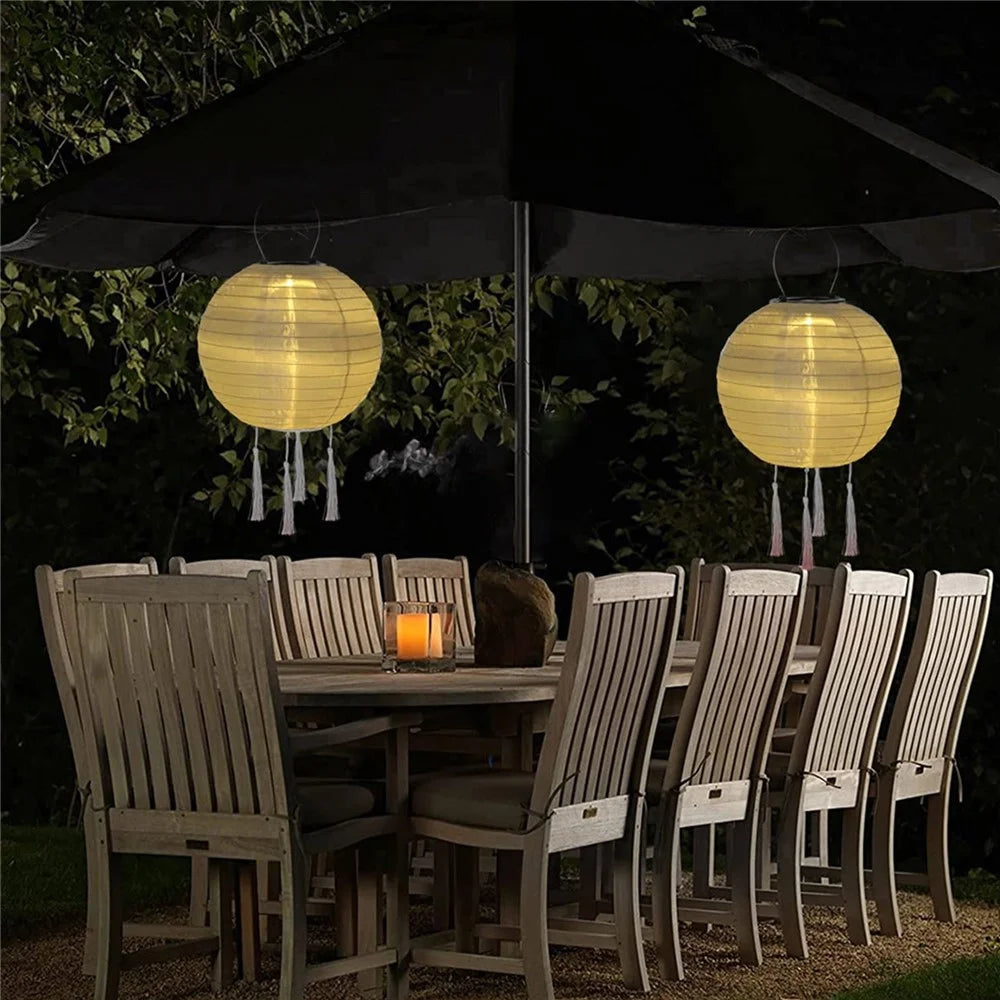 20cm Diameter Solar Powered Traditional Lantern with 4 Tassels for Outdoor Garden Decorative Waterproof Hanging Lamp - Orange - 7
