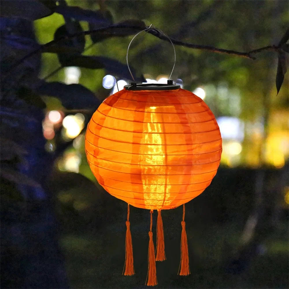 25cm Diameter Solar Powered Traditional Lantern with 4 Tassels for Outdoor Garden Decorative Waterproof Hanging Lamp - Orange - 2