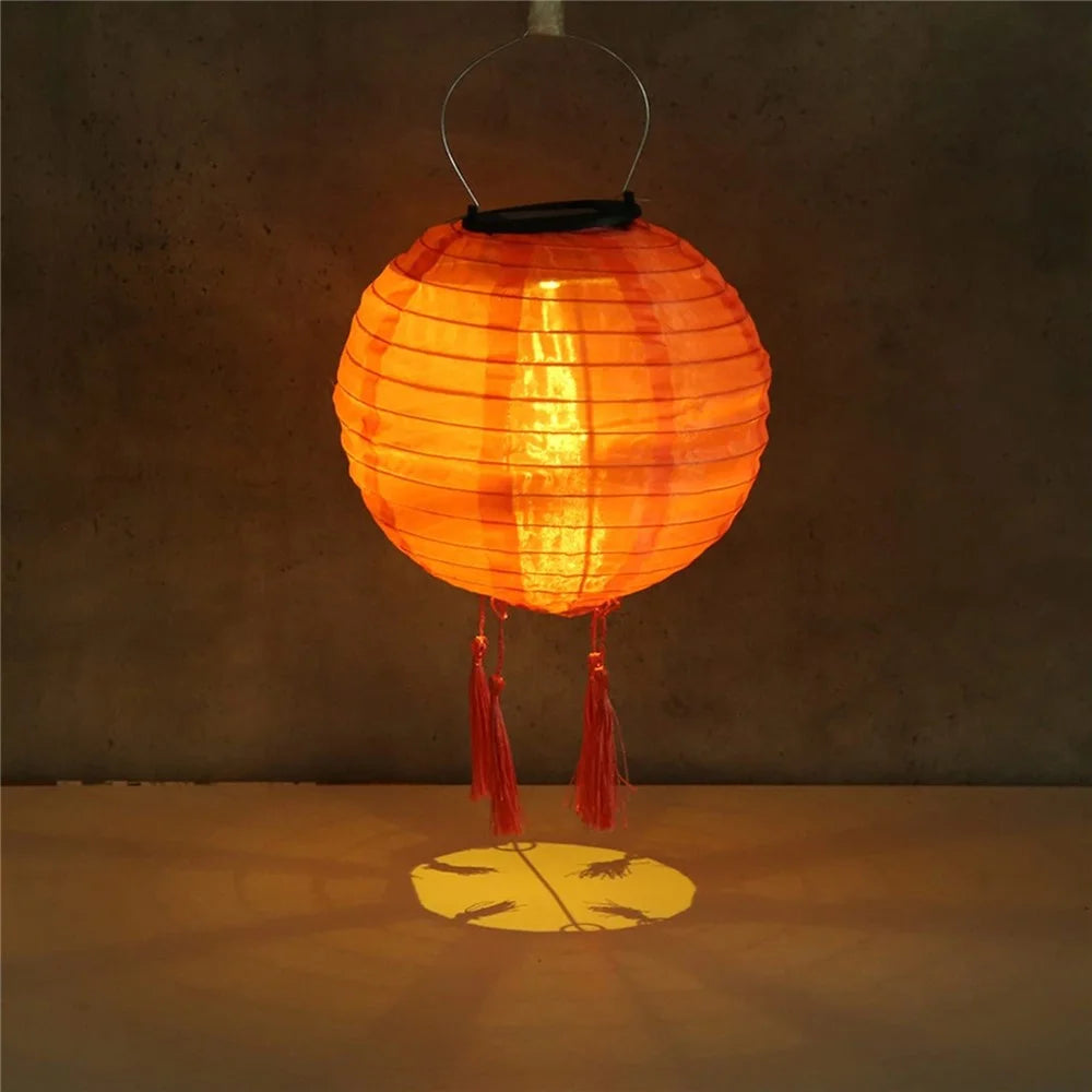 25cm Diameter Solar Powered Traditional Lantern with 4 Tassels for Outdoor Garden Decorative Waterproof Hanging Lamp - Orange - 3