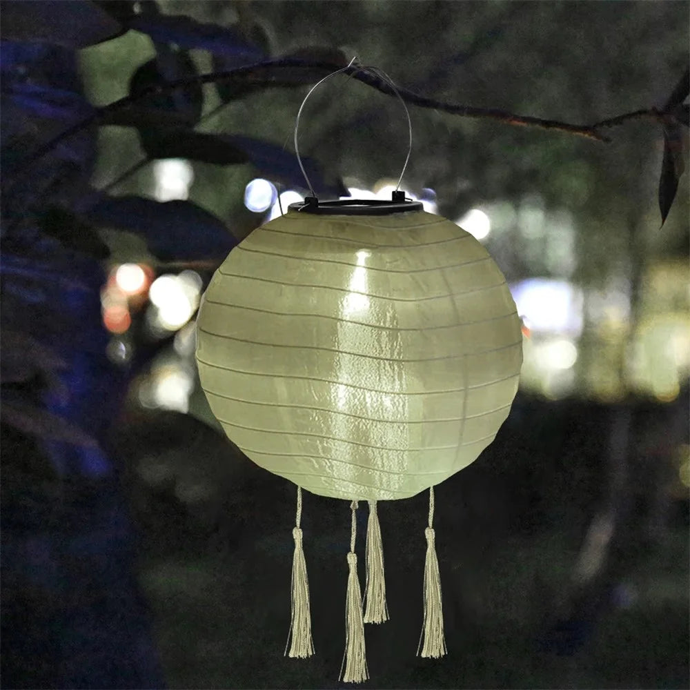 25cm Diameter Solar Powered Traditional Lantern with 4 Tassels for Outdoor Garden Decorative Waterproof Hanging Lamp - Orange - 4