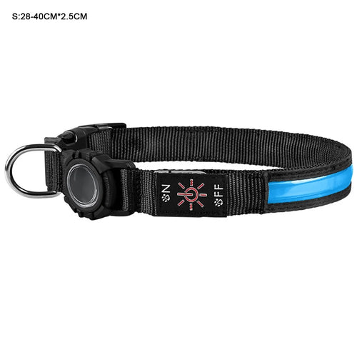 Size S Protective Case for AirTag Anti Lost Dog Collar Waterproof 3 Modes LED Pet Collar, (28-40cm) x 2.5cm - Blue - 1