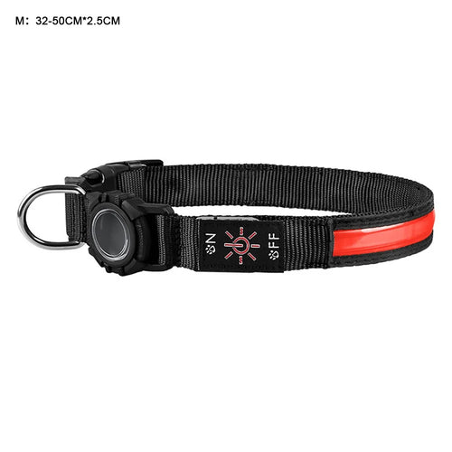 Size M Protective Case for AirTag Anti Lost Dog Collar Waterproof 3 Modes LED Pet Collar, (32-50cm) x 2.5cm - Red - 1
