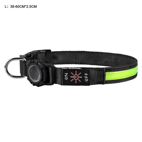 Size L Protective Case for AirTag Anti Lost Dog Collar Waterproof 3 Modes LED Pet Collar, (38-60cm) x 2.5cm - Green - 1
