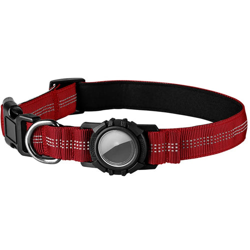 Transparent Case for AirTag Waterproof Dog Collar Reflective Pet Locator Neck Strap, Size S: (28-40) x 2cm - Wine Red - 1