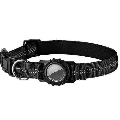 Waterproof Protective Case for AirTag Locator Dog Collar Reflective Pet Neck Strap, Size L: (48-60) x 2.5cm - Black - 1
