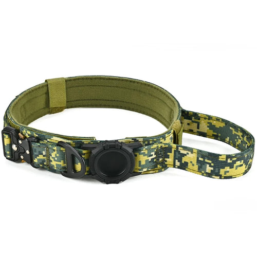 For AirTag Holder Dog Collar Tactical Nylon Adjustable Anti Escape Explosion Proof Pet Collar, Size M - Jungle Camouflage - 1
