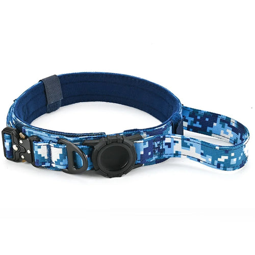 For AirTag Holder Dog Collar Tactical Nylon Adjustable Anti Escape Explosion Proof Pet Collar, Size L - Aviation Camouflage - 1