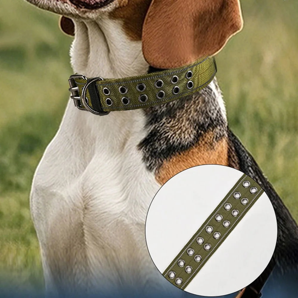 Size M Tactical Reflective Dog Collar Nylon Adjustable Outdoor Walking Training Collar Gift with Grip Handle - Army Green - 4