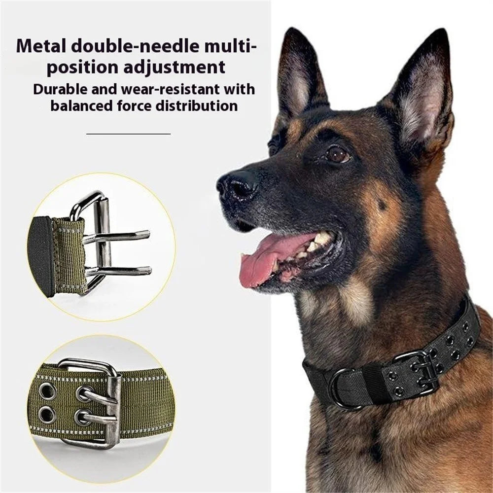 Size M Tactical Reflective Dog Collar Nylon Adjustable Outdoor Walking Training Collar Gift with Grip Handle - Army Green - 6