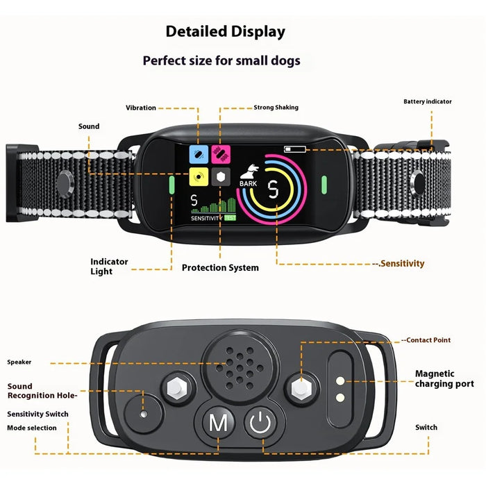 BC4VS Smart Color Screen Anti Bark Collar Gift for Dogs Sound and Vibration Pet Training Bark Stopper - 4
