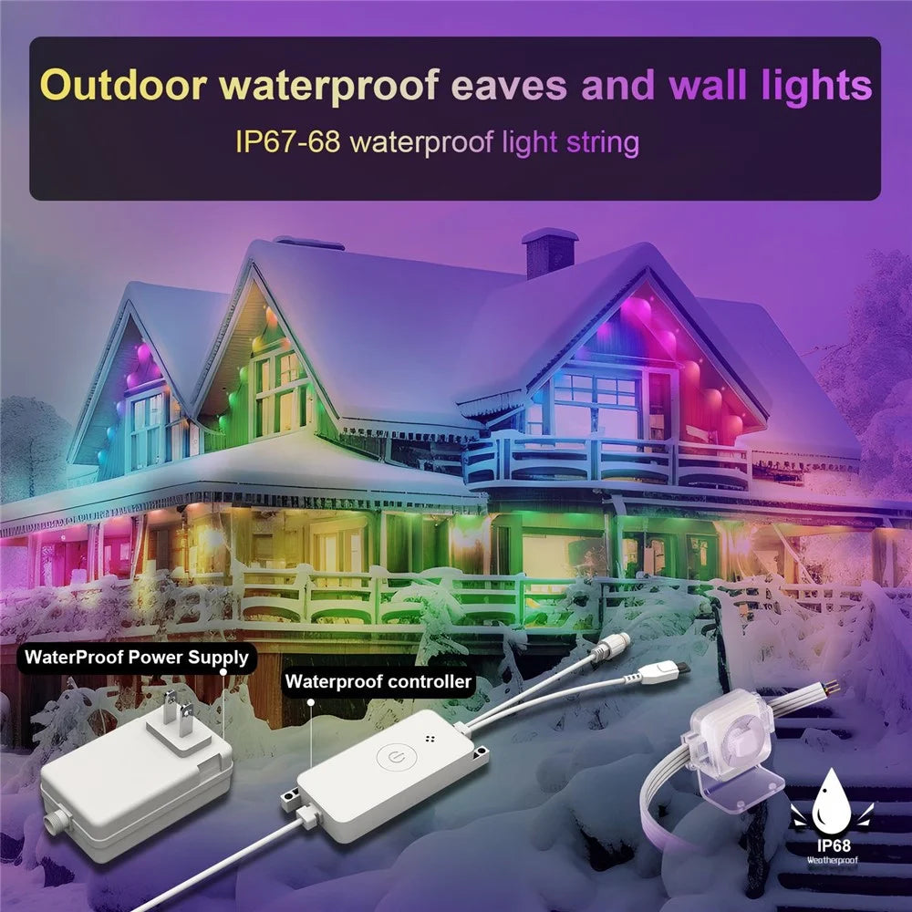 WY021 Smart Tuya WiFi RGBIC LED Outdoor Eaves Light 30M 60 LEDs IP67 Waterproof APP Controlled Colorful Lighting - US Plug - 5