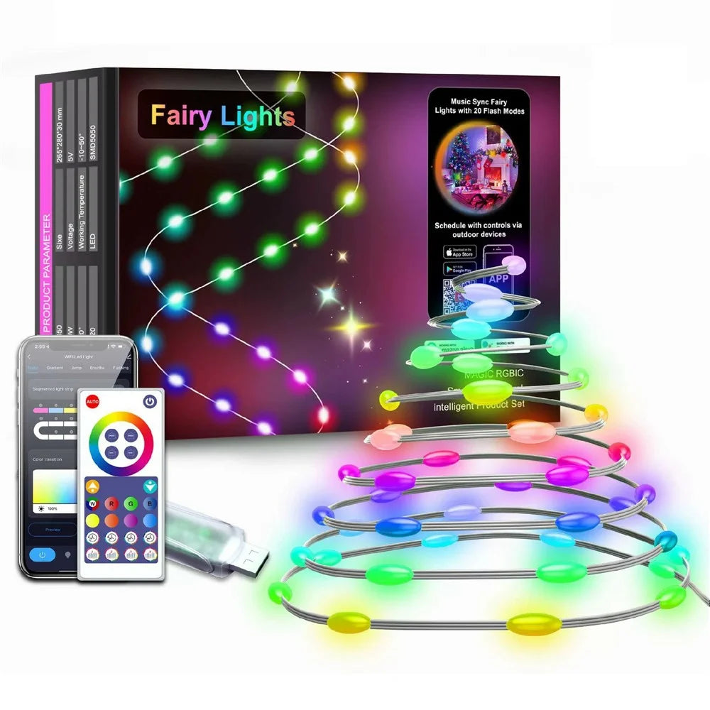 LPX041 Smart LED String Lights 10M 100 LEDs WiFi / BT APP Control RGBIC Christmas Decoration Lighting - 1