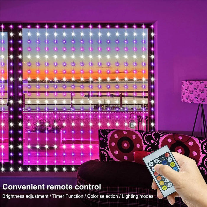 LPX043 3M x 2M 15 Strips LED Curtain String Lights 300 LEDs Smart Bluetooth-Compatible RGB Window Lights  /  App Control - 4