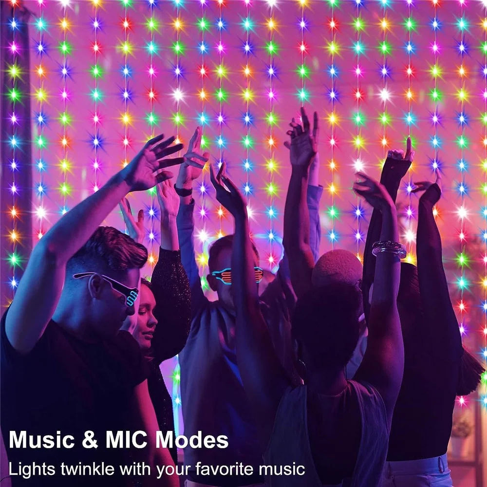 LED Curtain String Lights Smart RGB Color Changing 300 LEDs 3m x 2m 15 Strings WiFi BLE App Remote Control - 2