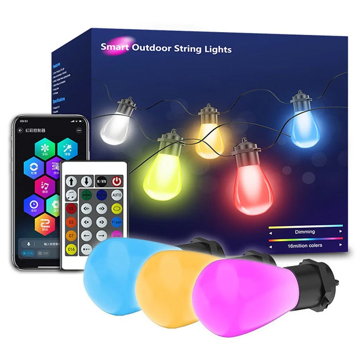 Outdoor Smart WiFi String Lights 12M 20 Bulbs IP65 Waterproof RGBIC WiFi BLE App Remote Control - 1