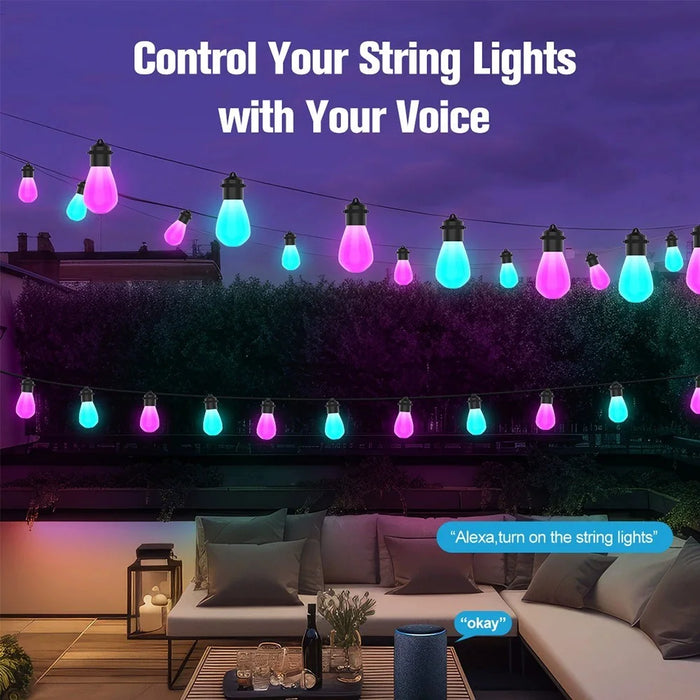 Outdoor Smart WiFi String Lights 12M 20 Bulbs IP65 Waterproof RGBIC WiFi BLE App Remote Control - 3