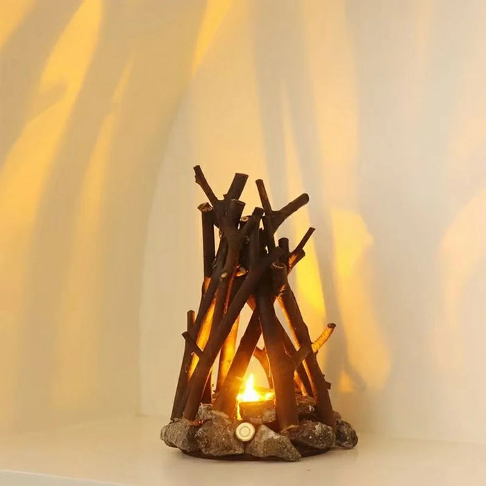 100 x 140mm Handcrafted Tree Branch LED Bonfire Lamp Rustic Table Decor Miniature Fireplace Light for Home / Cafe - 2