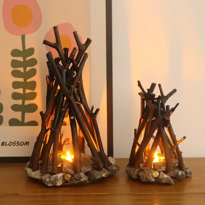 100 x 140mm Handcrafted Tree Branch LED Bonfire Lamp Rustic Table Decor Miniature Fireplace Light for Home / Cafe - 3