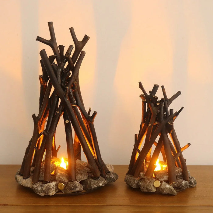 100 x 140mm Handcrafted Tree Branch LED Bonfire Lamp Rustic Table Decor Miniature Fireplace Light for Home / Cafe - 4