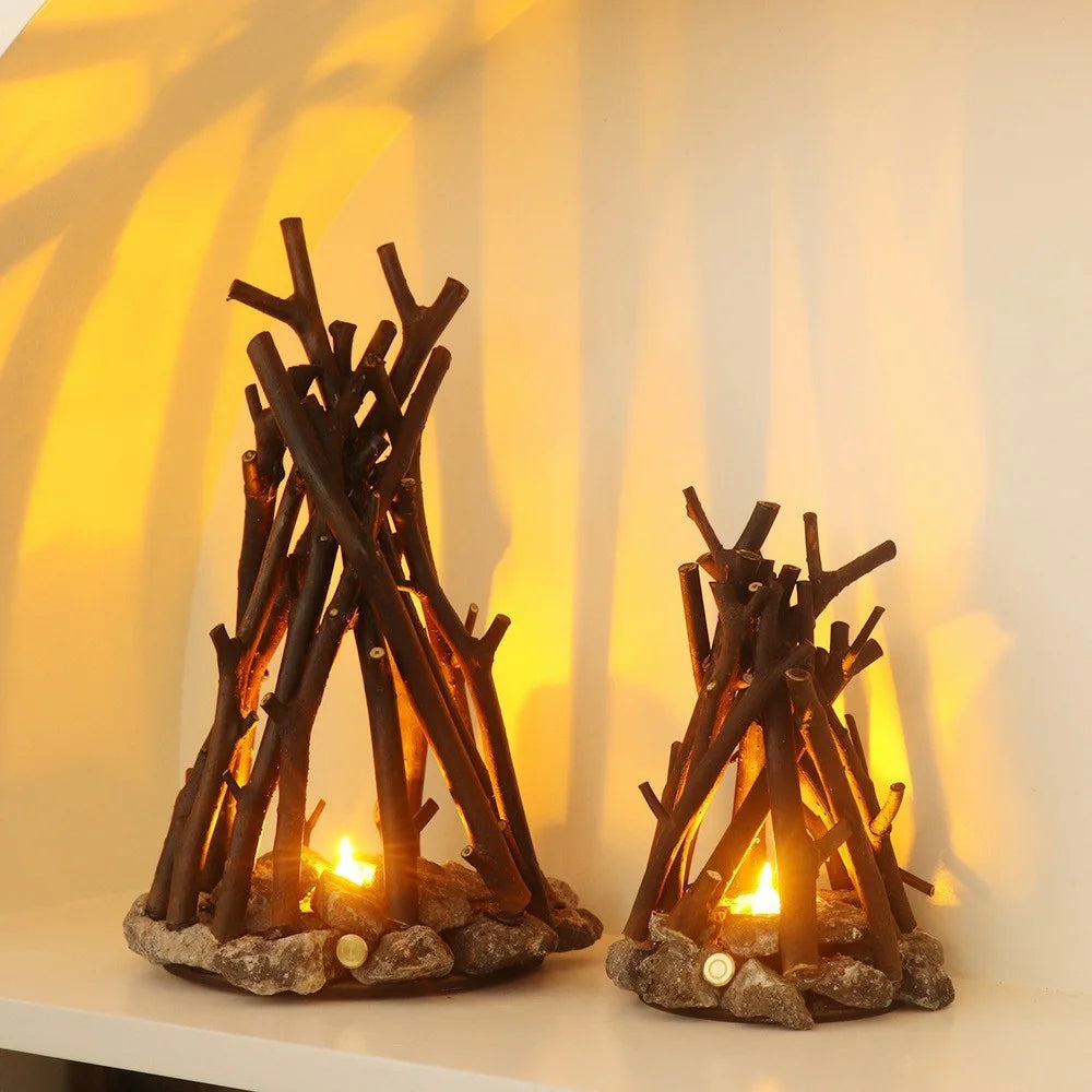 150 x 240mm Handcrafted Tree Branch LED Bonfire Lamp Rustic Table Decor Miniature Fireplace Light for Home / Cafe - 5