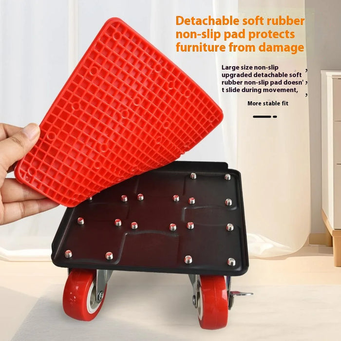 4Pcs Size S Furniture Mover Heavy Duty Metal Base 360 Degree Rotating Wheels for Bed Sofa Universal Moving Tool - Red+Black - 2